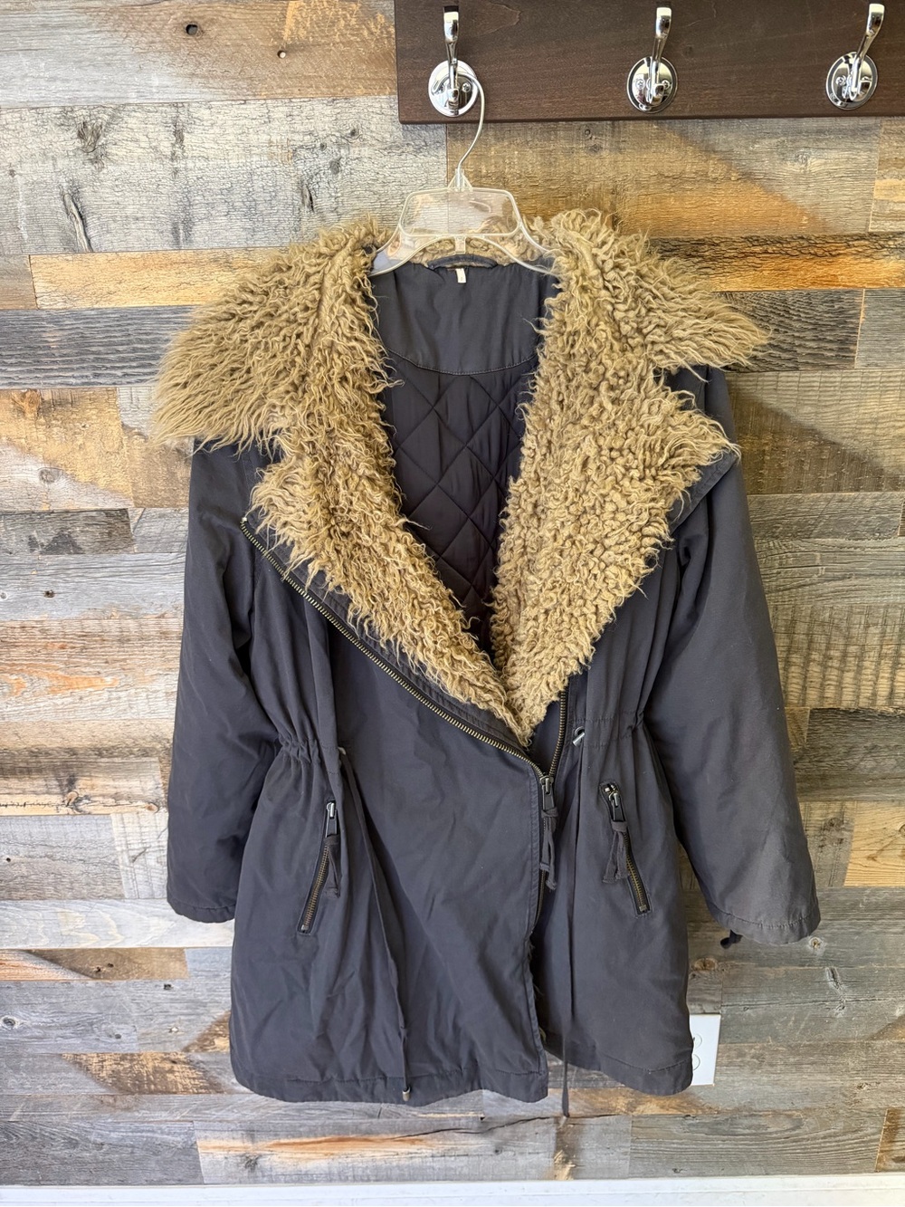 Free People Gray Oversized Parka With Faux Fur Extreme Moto Coat, S - Picture 6 of 7